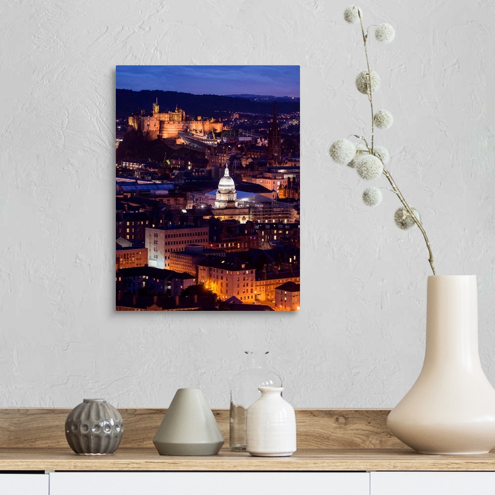 A farmhouse room featuring Photograph of the city of Edinburgh with the Edinburgh Castle standing out in the distance.