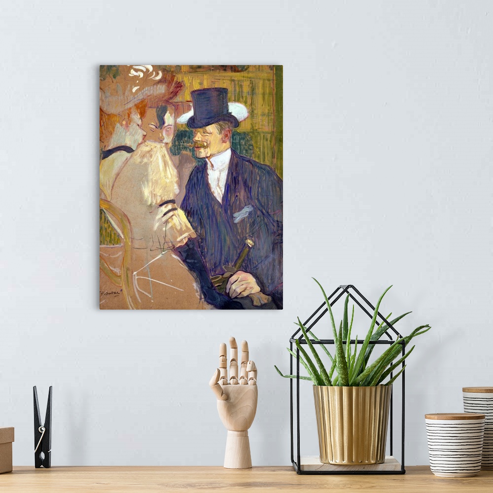 A bohemian room featuring William Tom Warrener, an English painter and friend of Lautrec's, appears as a top-hatted gentlem...