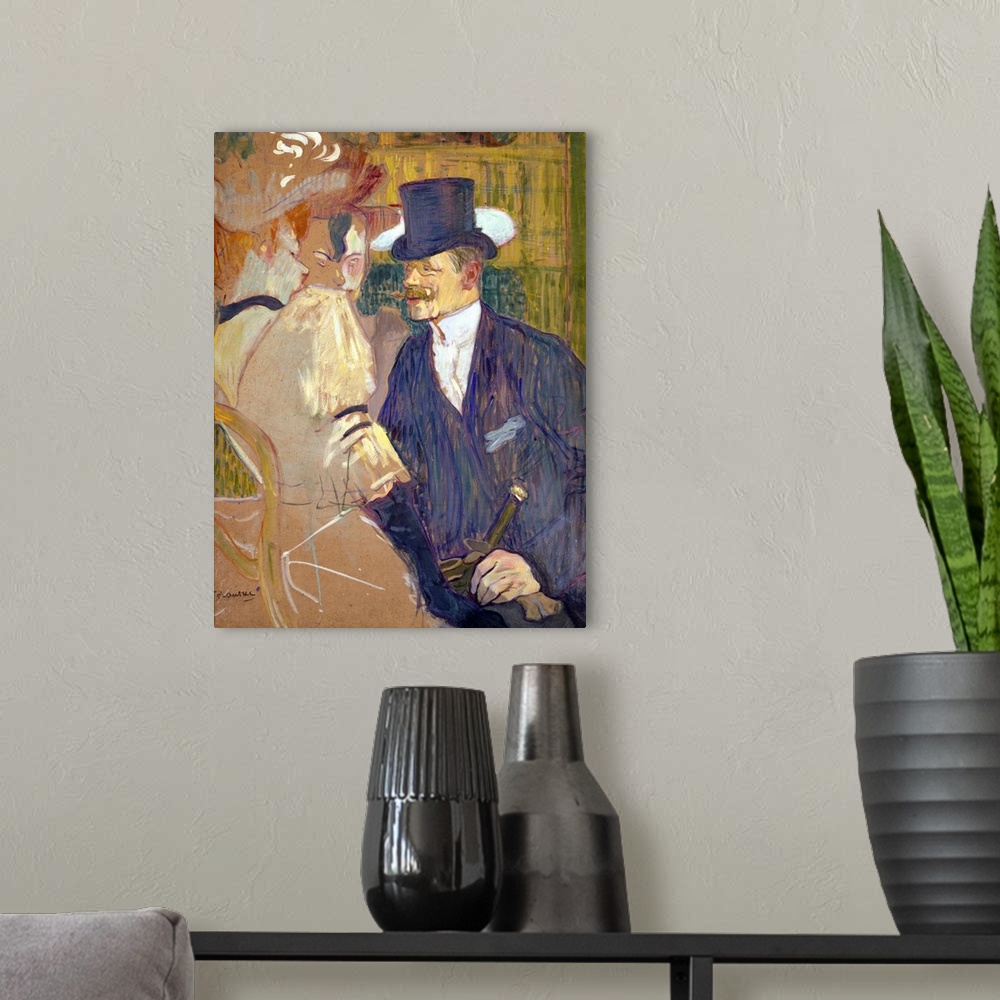 A modern room featuring William Tom Warrener, an English painter and friend of Lautrec's, appears as a top-hatted gentlem...