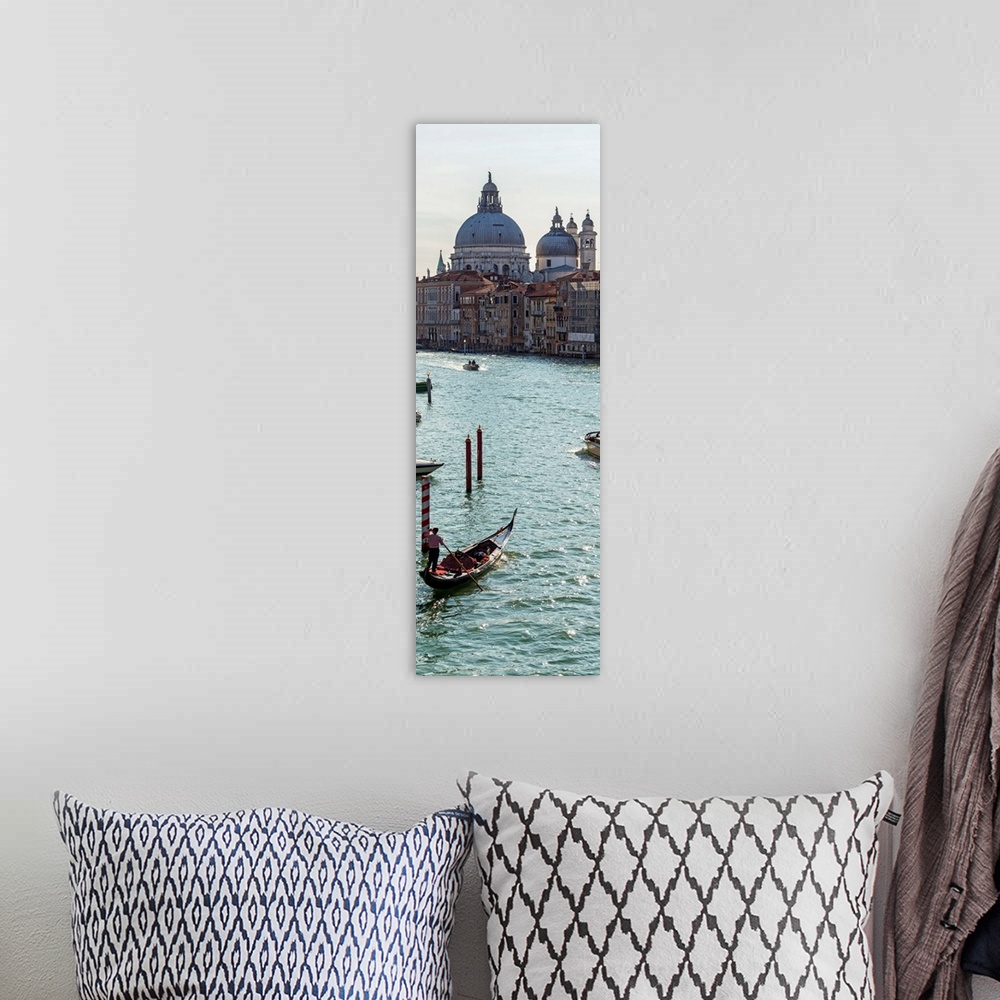 A bohemian room featuring Panoramic photograph of gondolas and boats on the Grand Canal with Santa Maria della Salute in th...