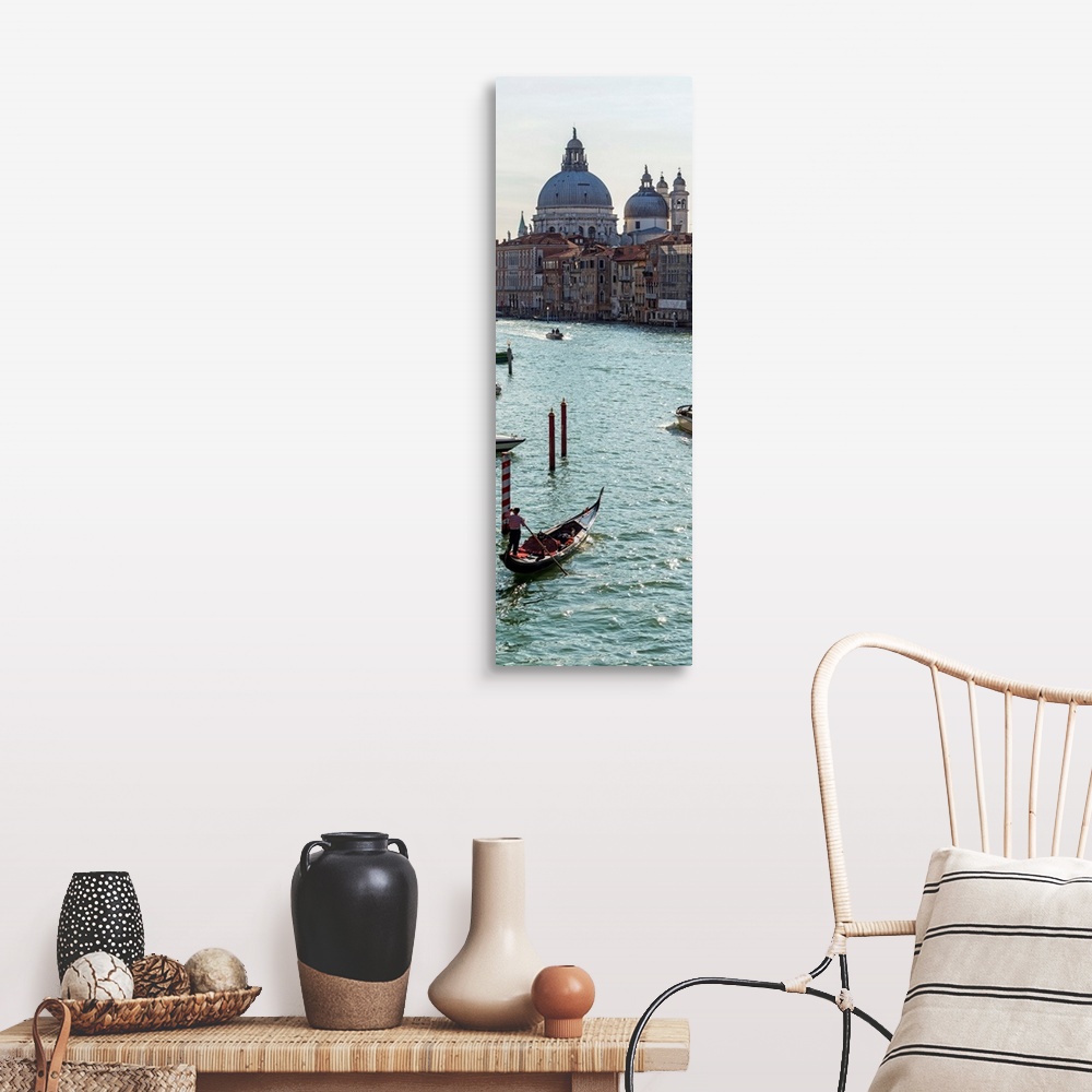 A farmhouse room featuring Panoramic photograph of gondolas and boats on the Grand Canal with Santa Maria della Salute in th...