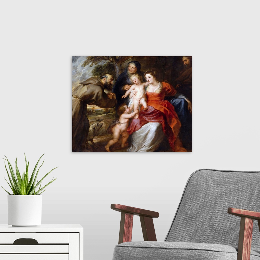 A modern room featuring An ecstatic Saint Francis adores the infant Christ, who appears in this warm-hearted vision with ...