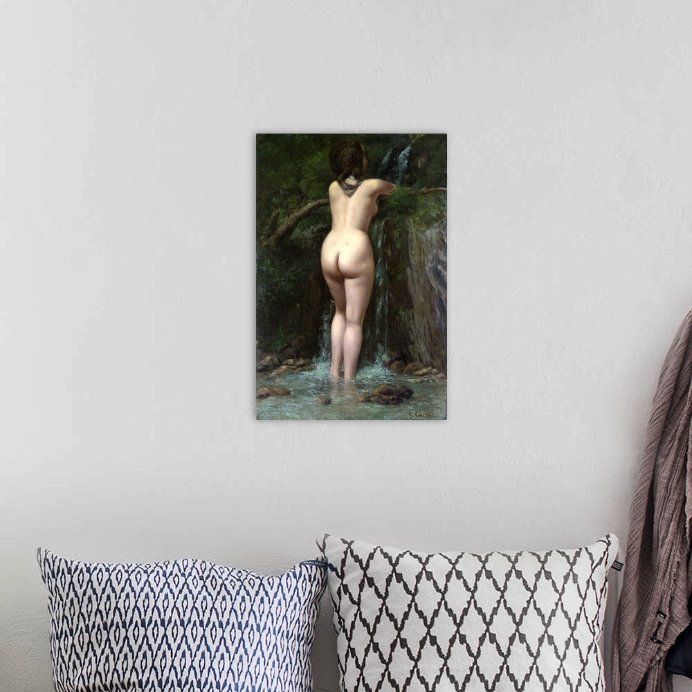 A bohemian room featuring This nude is painted in an unflinchingly naturalistic style and is devoid of the trappings of aca...