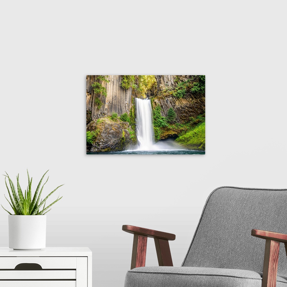 A modern room featuring View of Toketee Falls near Crater Lake, Oregon.