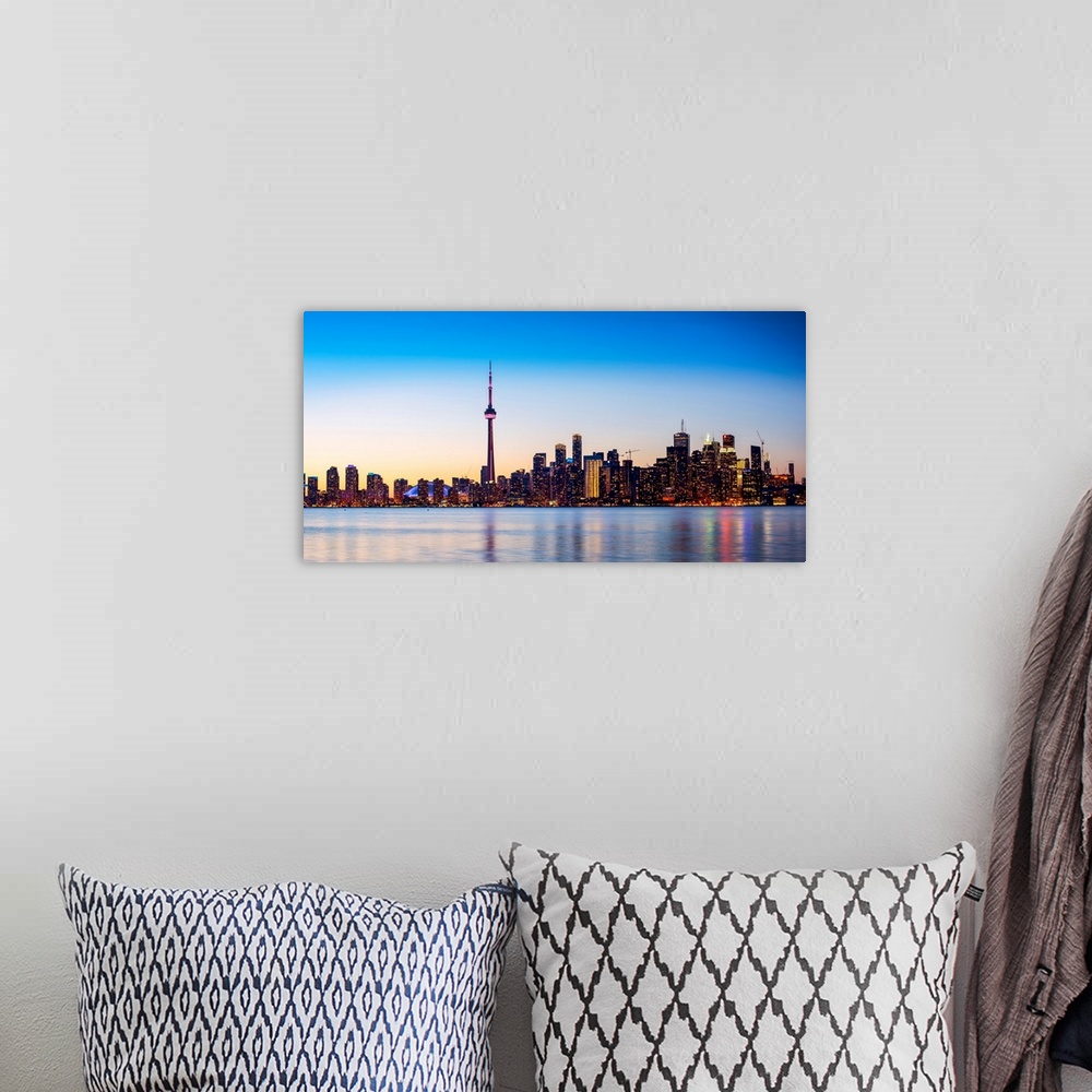 A bohemian room featuring Photo of Toronto city skyline at sunset, Ontario, Canada.