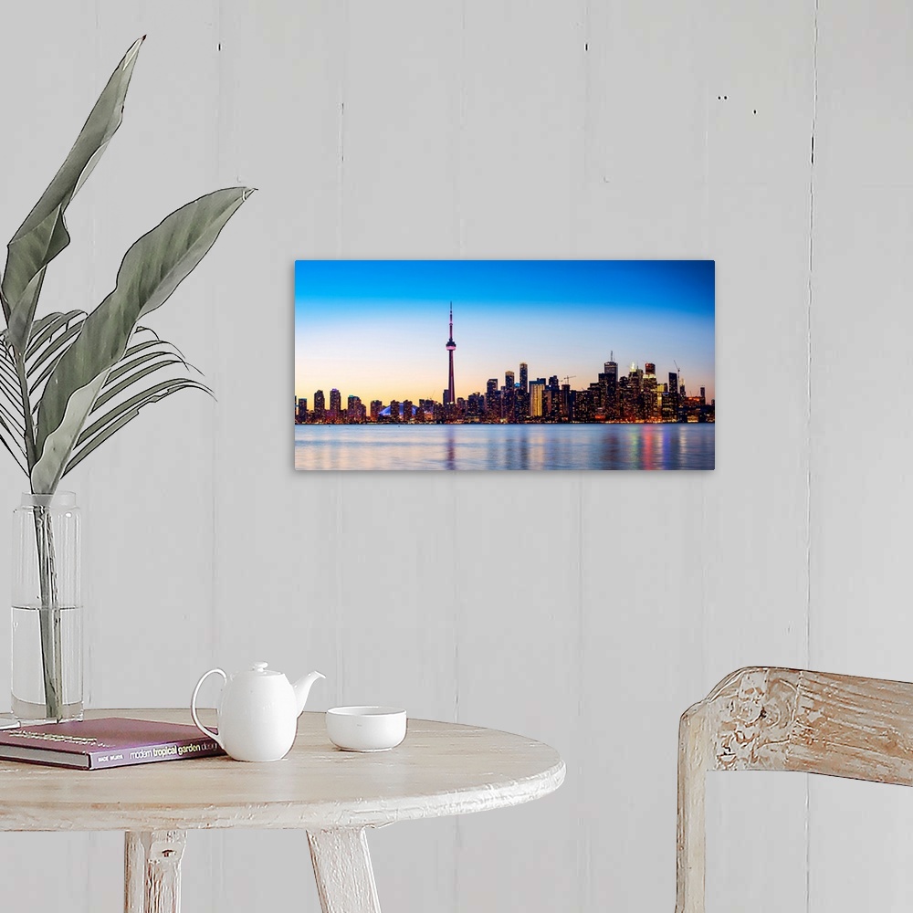 A farmhouse room featuring Photo of Toronto city skyline at sunset, Ontario, Canada.