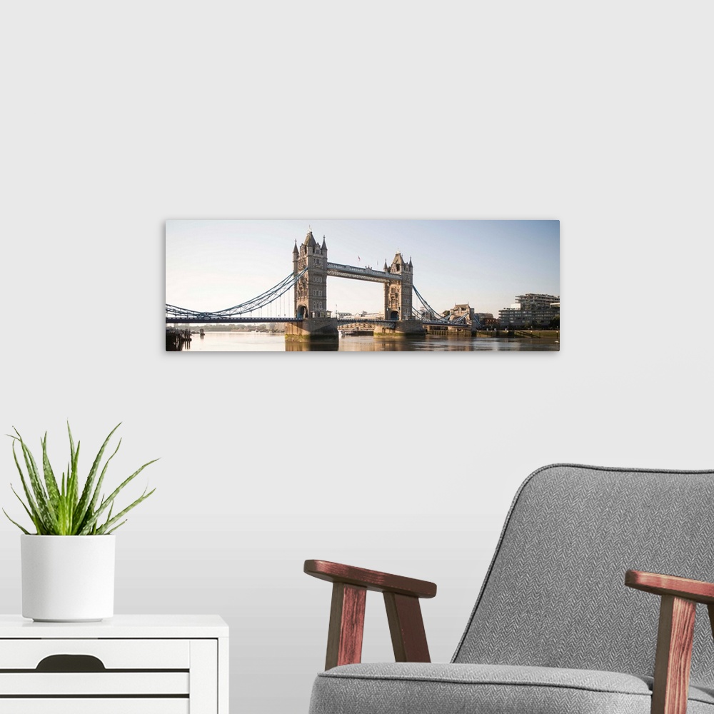 A modern room featuring Panoramic photograph of Tower Bridge over River Thames, London, England, UK
