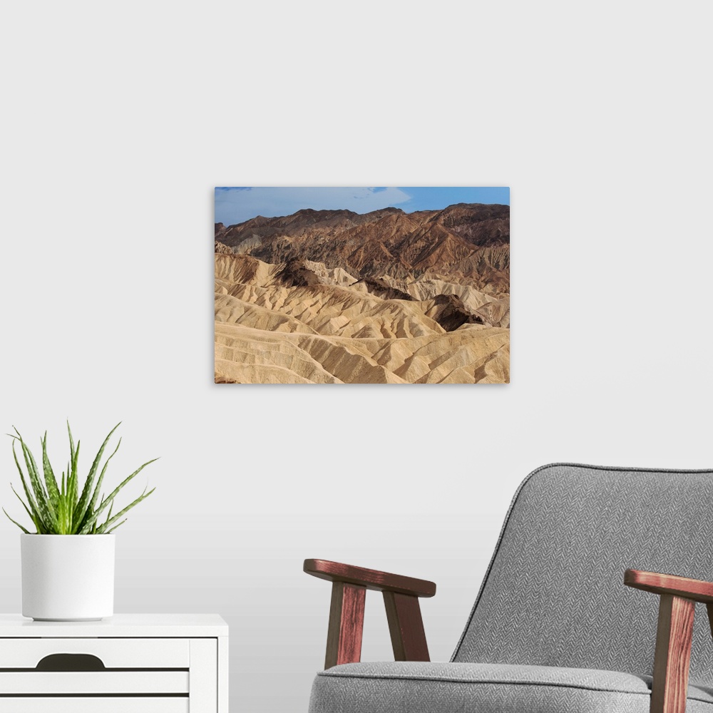 A modern room featuring View of the folding formations of Tucki Mountain in Death Valley, California.