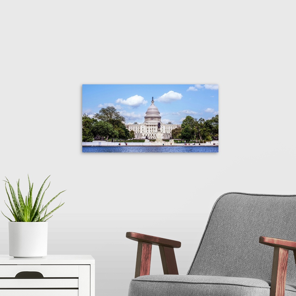 A modern room featuring Ulysses S. Grant Memorial in front of the US Capitol Building in Washington DC.