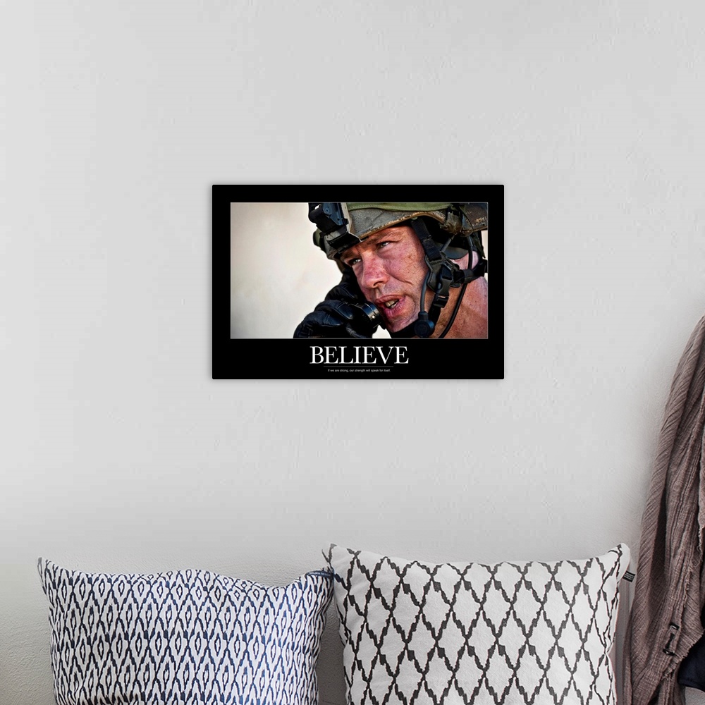 A bohemian room featuring US Army Poster: Believe
