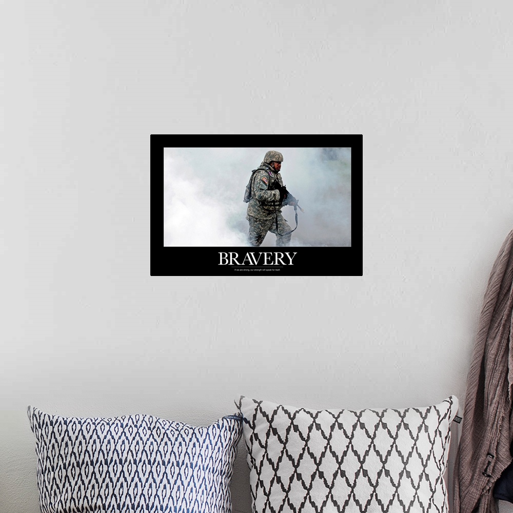 A bohemian room featuring US Army Poster: If we are strong, our strength will speak for itself
