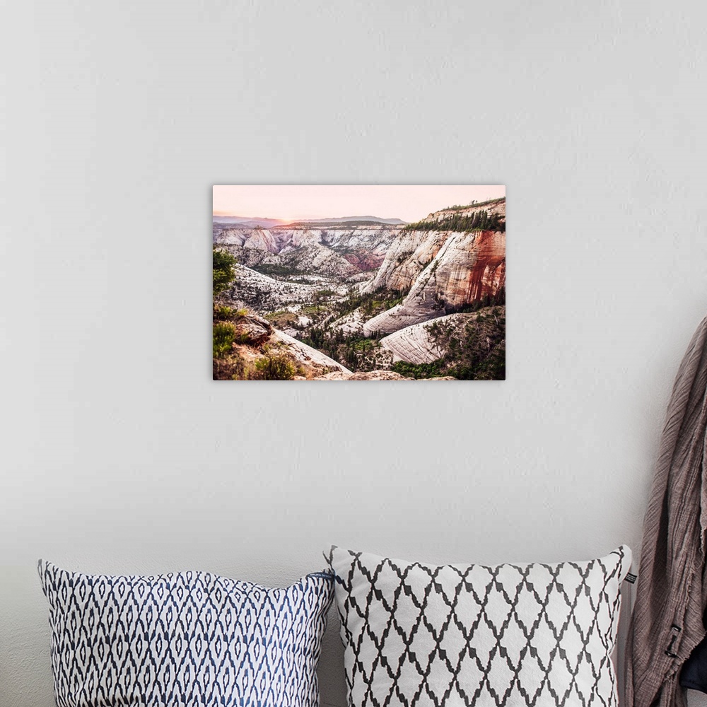 A bohemian room featuring View of a valley in Zion National Park in Utah.
