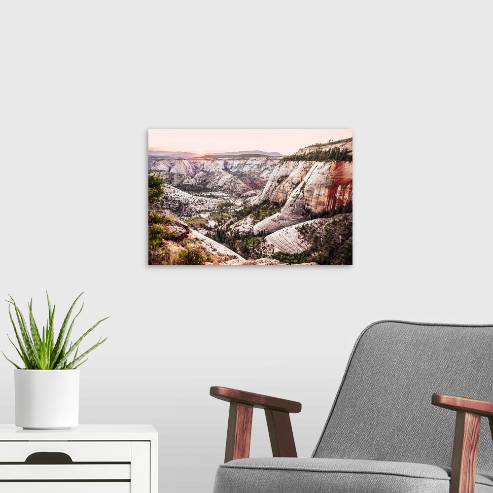 A modern room featuring View of a valley in Zion National Park in Utah.