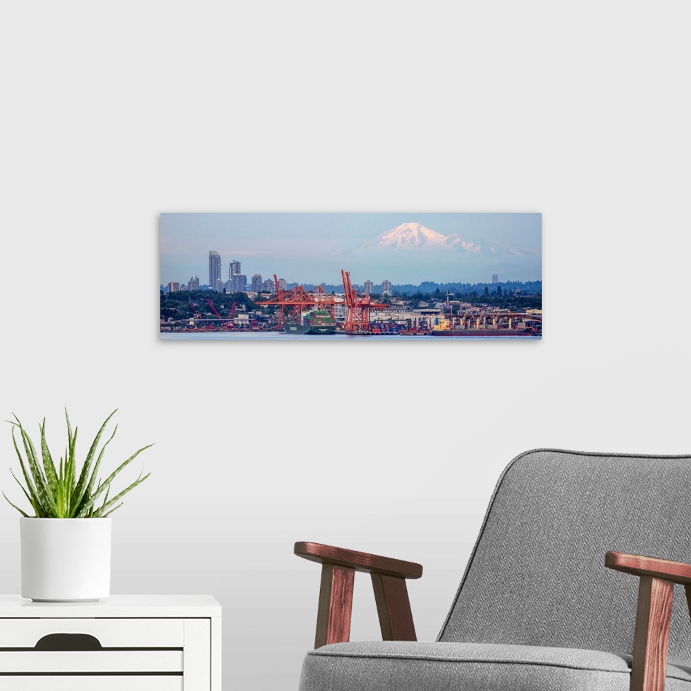 A modern room featuring View of Vancouver harbor, Metrotown and Mount Baker in Vancouver, British Columbia, Canada.