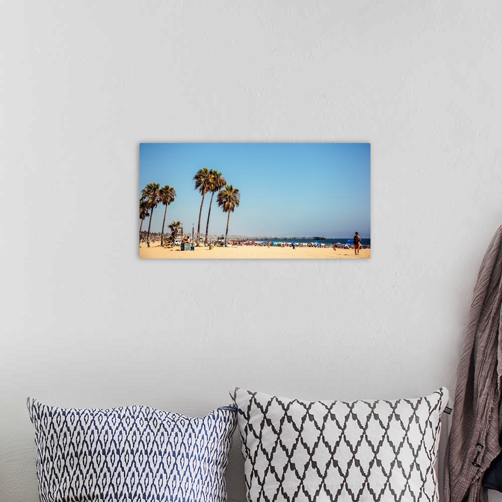 A bohemian room featuring View of Venice beach with fishing pier in the background, Los Angeles.