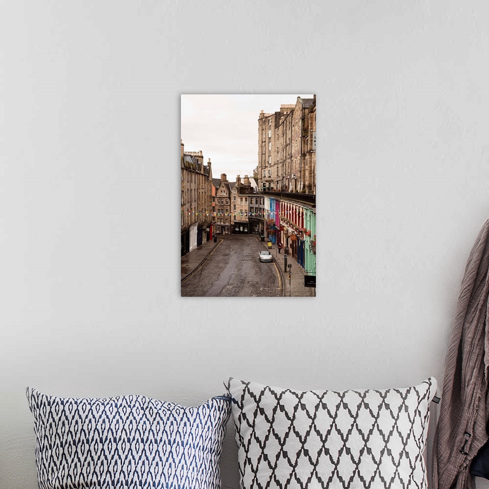 A bohemian room featuring Photograph of Victoria Street in the city centre of Edinburgh, Scotland.