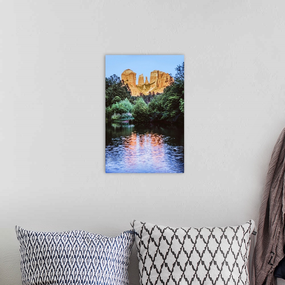 A bohemian room featuring View of Cathedral Rock from Oak Creek in Sedona, Arizona.