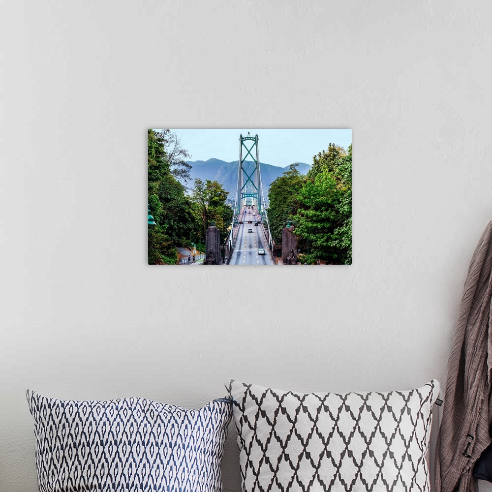 A bohemian room featuring View of Lions Gate Bridge from Stanley Park in Vancouver, British Columbia, Canada.