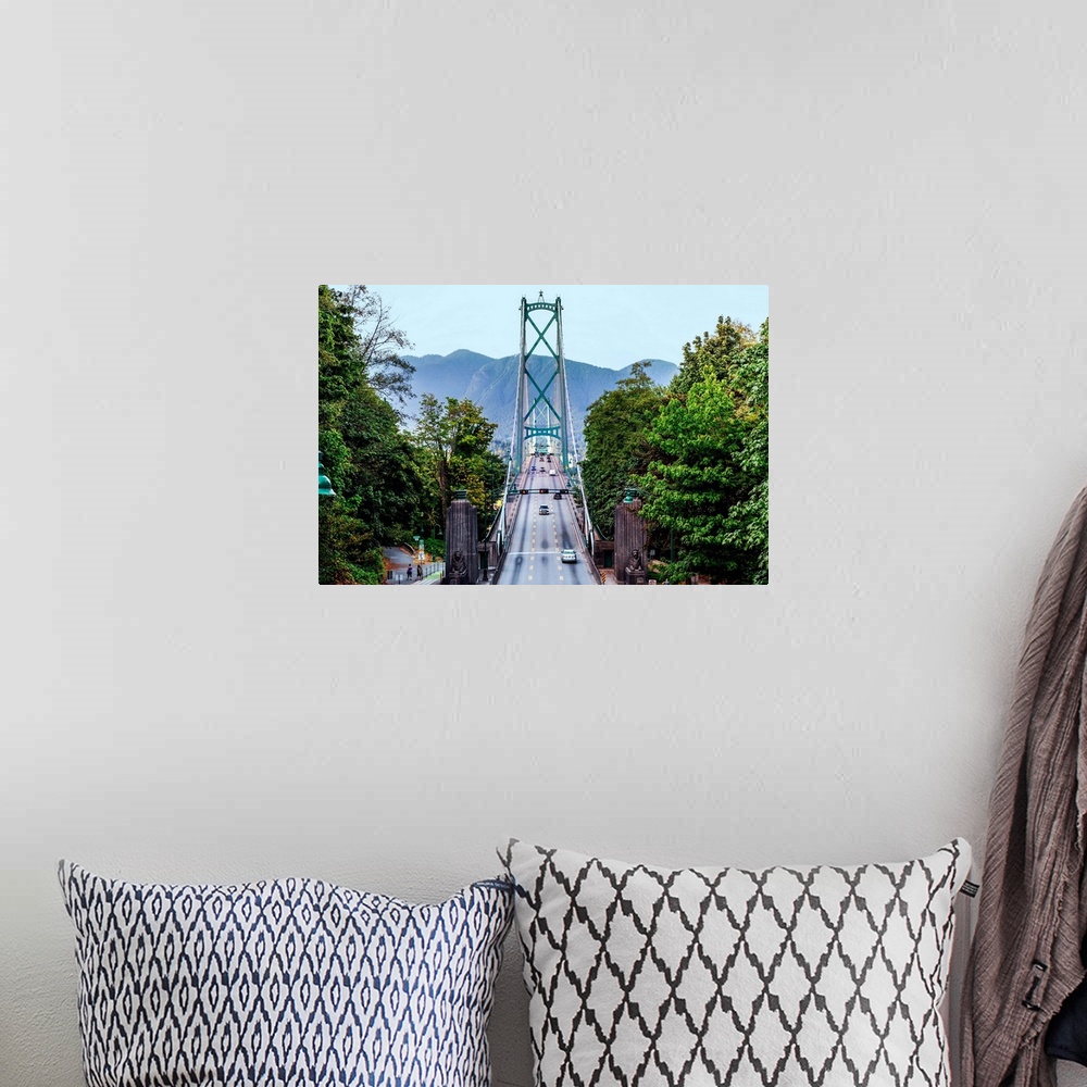 A bohemian room featuring View of Lions Gate Bridge from Stanley Park in Vancouver, British Columbia, Canada.