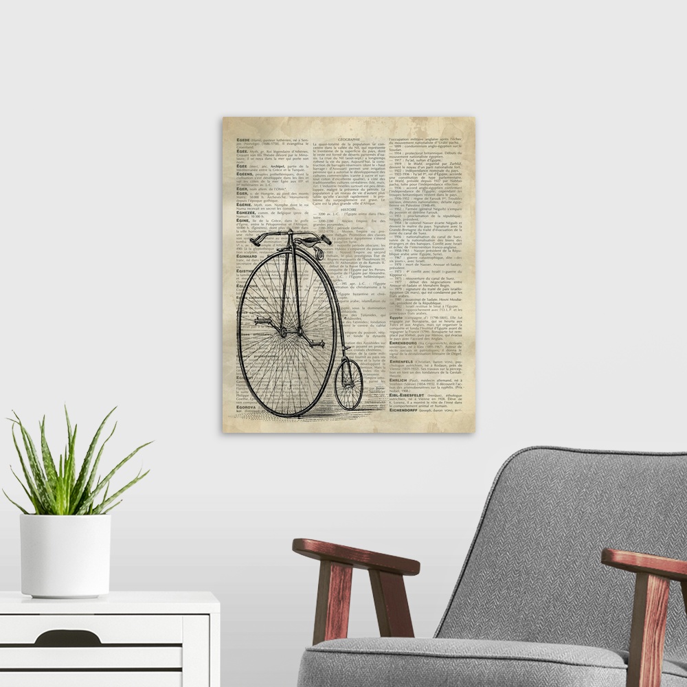 A modern room featuring Vintage Dictionary Art: Antique Bike