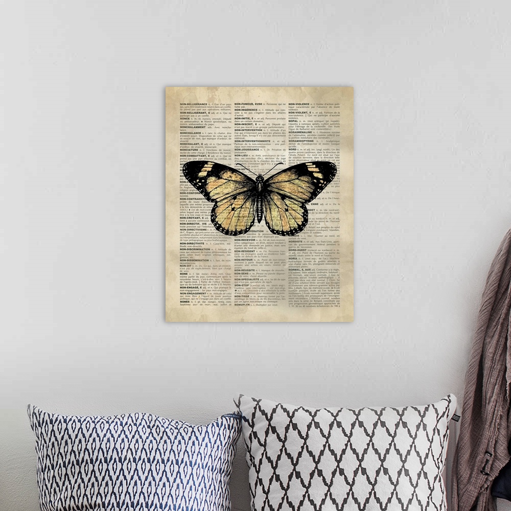 A bohemian room featuring Vintage Dictionary Art: Butterfly 1