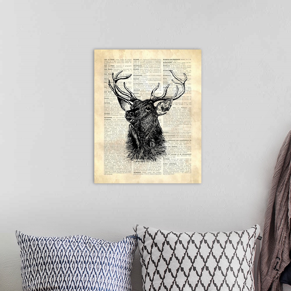 A bohemian room featuring Vintage Dictionary Art: Deer
