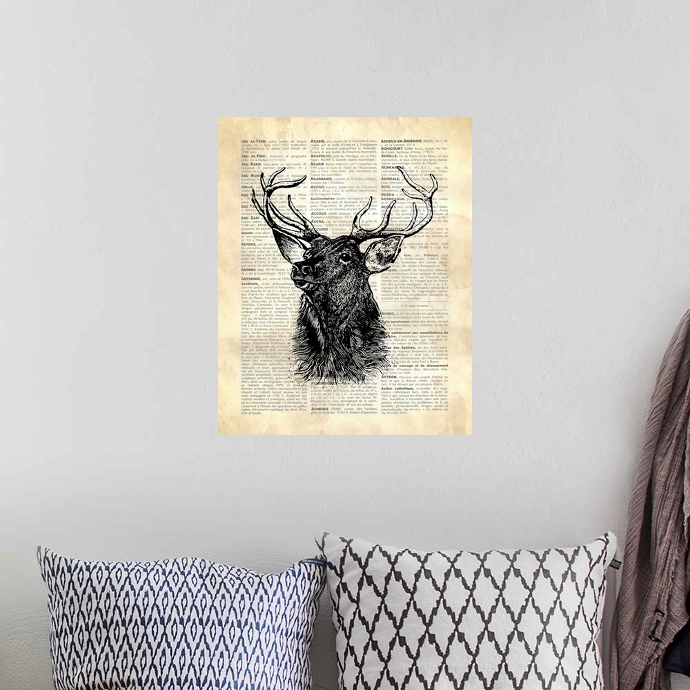 A bohemian room featuring Vintage Dictionary Art: Deer
