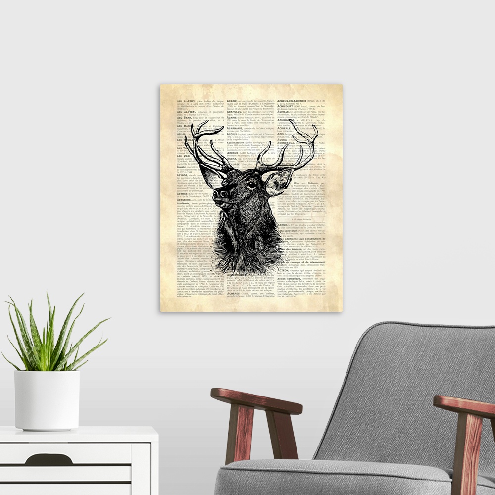 A modern room featuring Vintage Dictionary Art: Deer