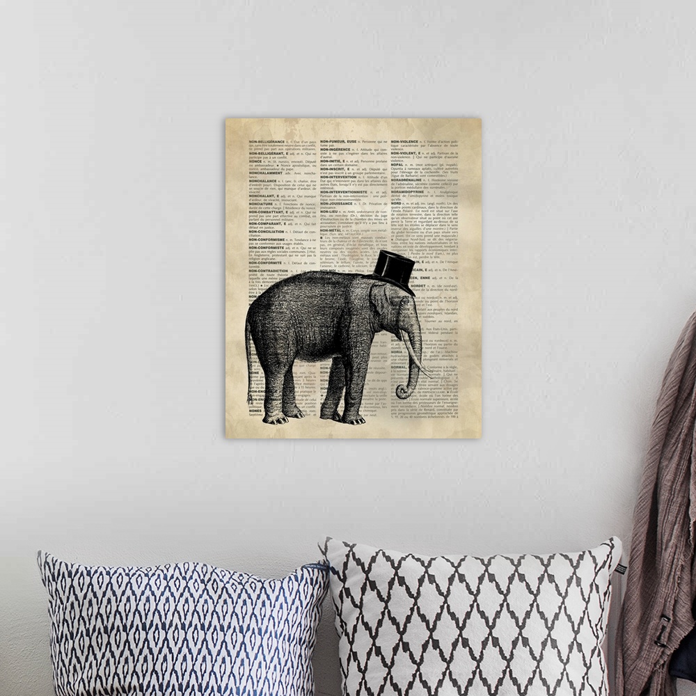 A bohemian room featuring Vintage Dictionary Art: Elephant