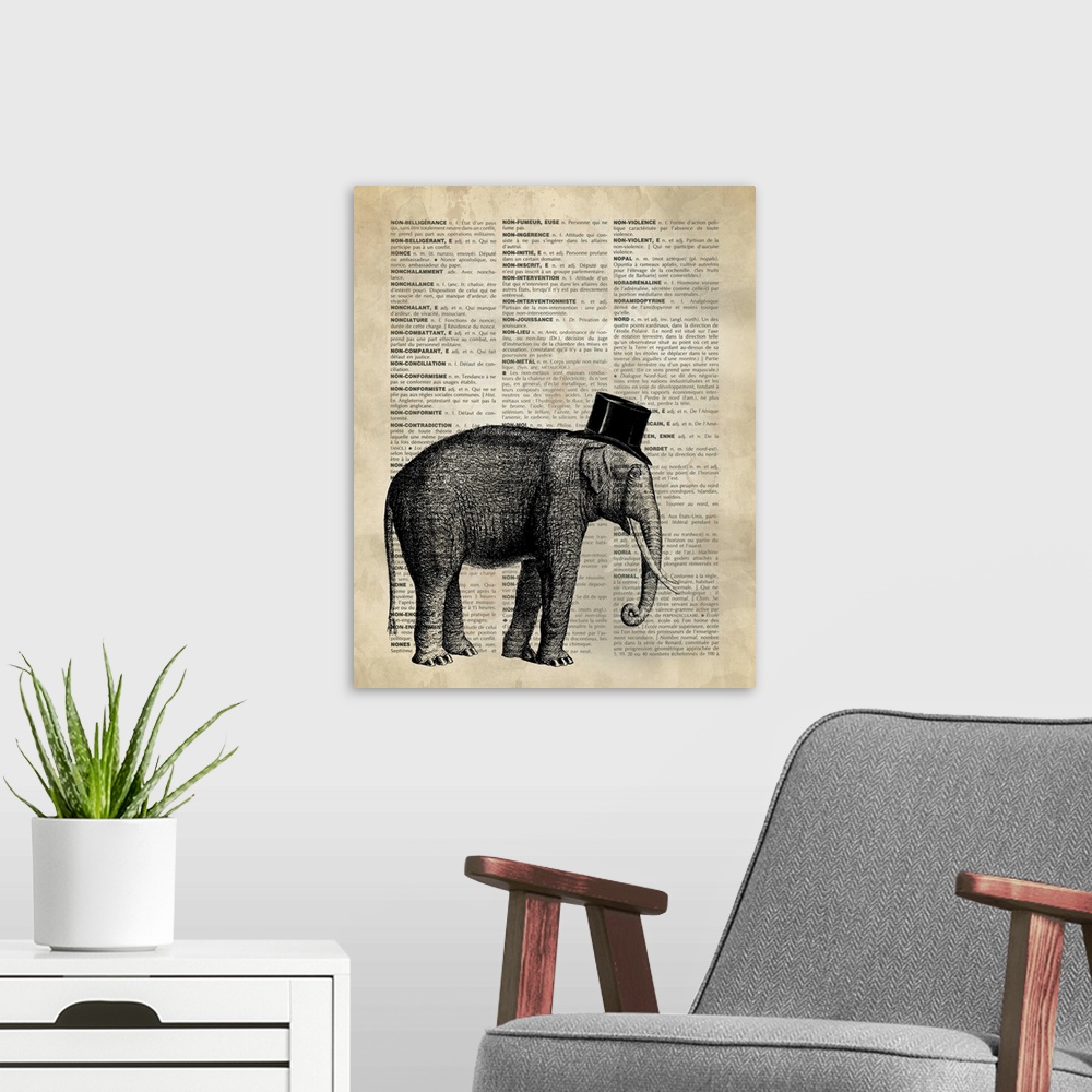 A modern room featuring Vintage Dictionary Art: Elephant