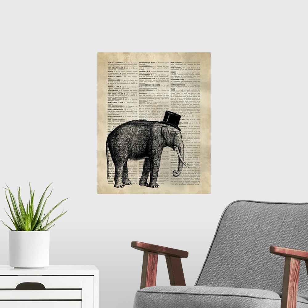 A modern room featuring Vintage Dictionary Art: Elephant