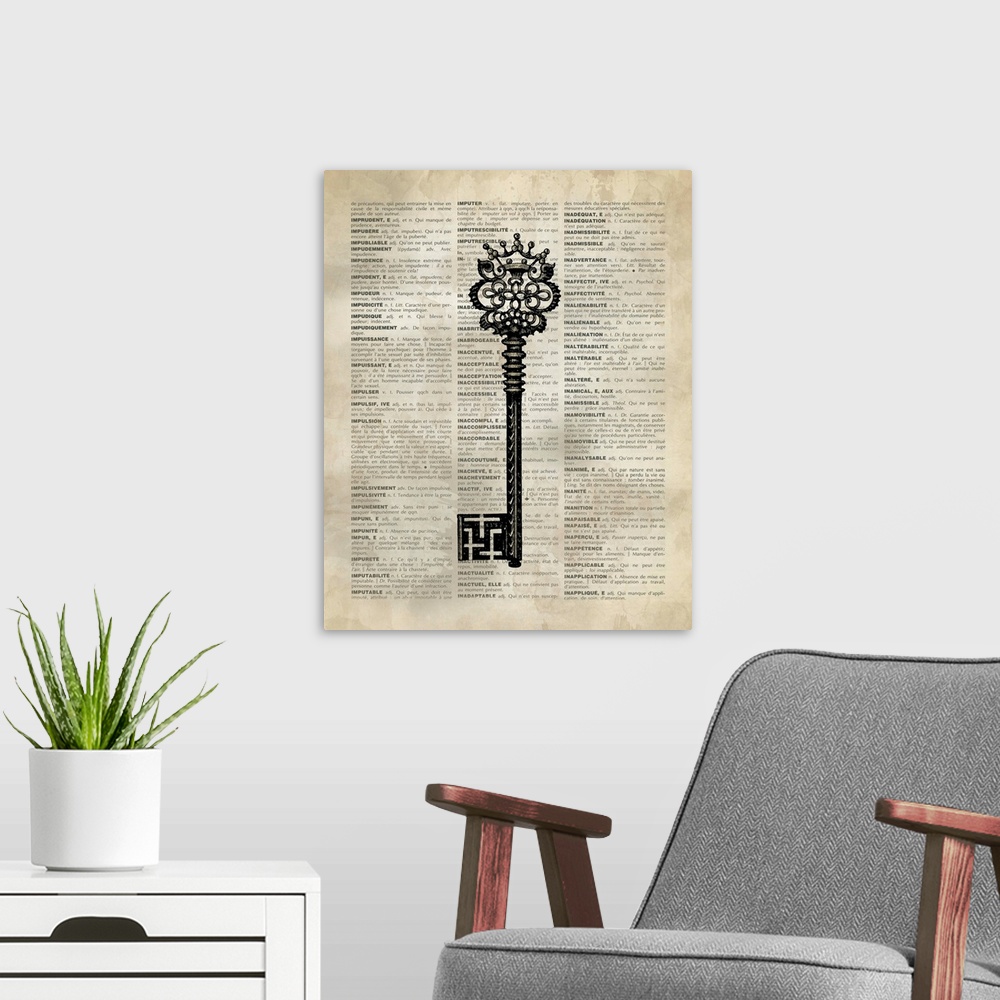 A modern room featuring Vintage Dictionary Art: Key