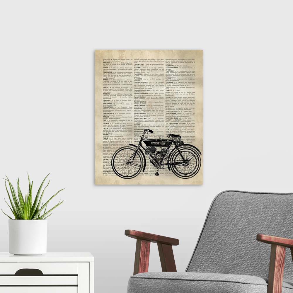 A modern room featuring Vintage Dictionary Art: Motorcycle