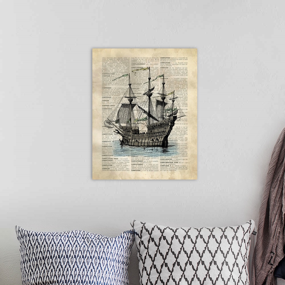 A bohemian room featuring Vintage Dictionary Art: Ship