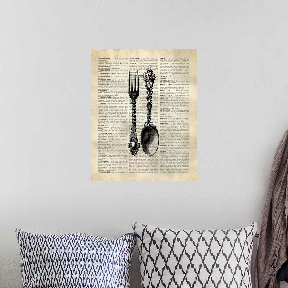 A bohemian room featuring Vintage Dictionary Art: Spoon and Fork