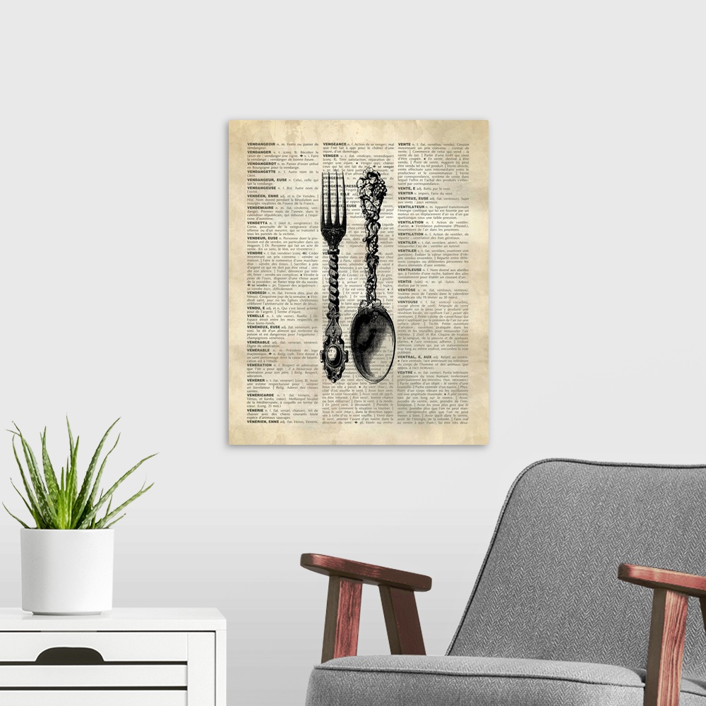 A modern room featuring Vintage Dictionary Art: Spoon and Fork