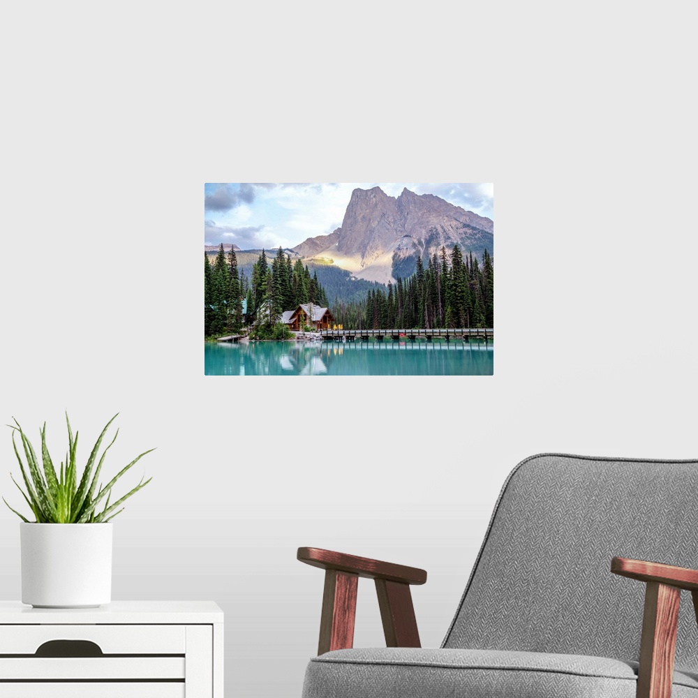 A modern room featuring Wapta mountain and Emerald Lake in Yoho National Park, British Columbia, Canada.
