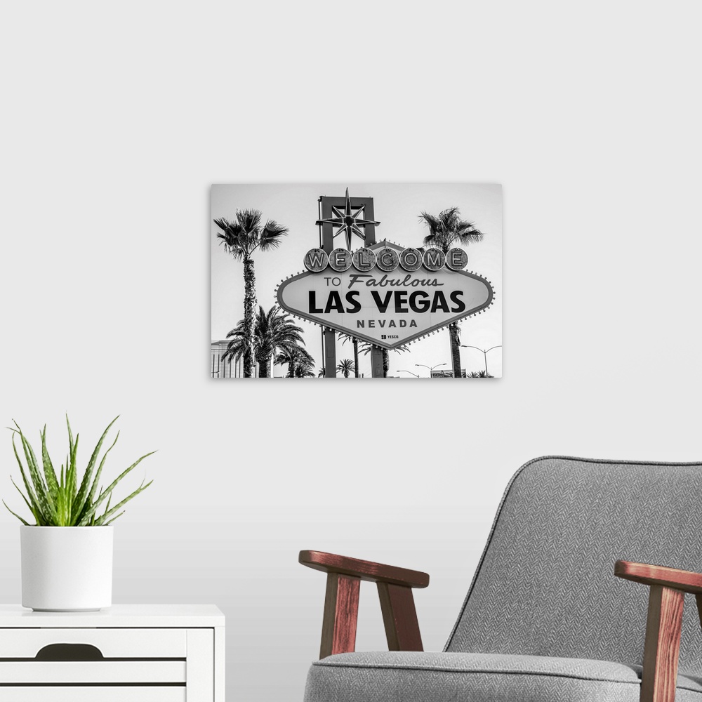 A modern room featuring Photograph of the Welcome to Fabulous Las Vegas Nevada sign.