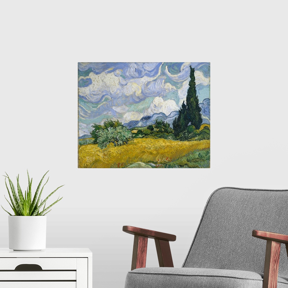 A modern room featuring Cypresses gained ground in Van Gogh's work by late June 1889 when he resolved to devote one of hi...