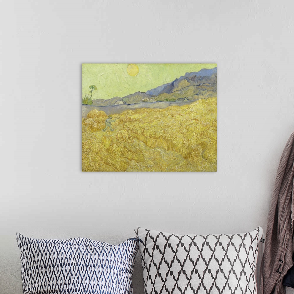 A bohemian room featuring Vincent van Gogh - Wheatfield with a reaper.