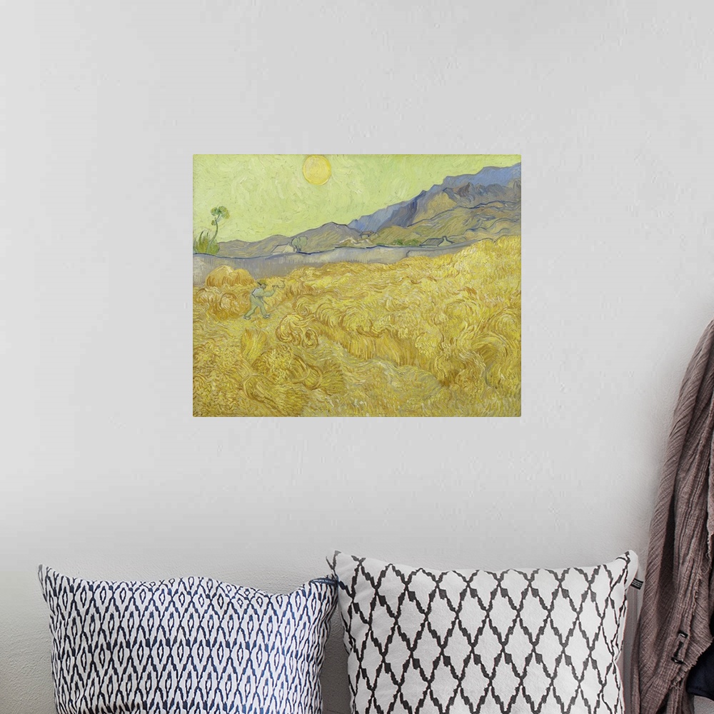 A bohemian room featuring Vincent van Gogh - Wheatfield with a reaper.