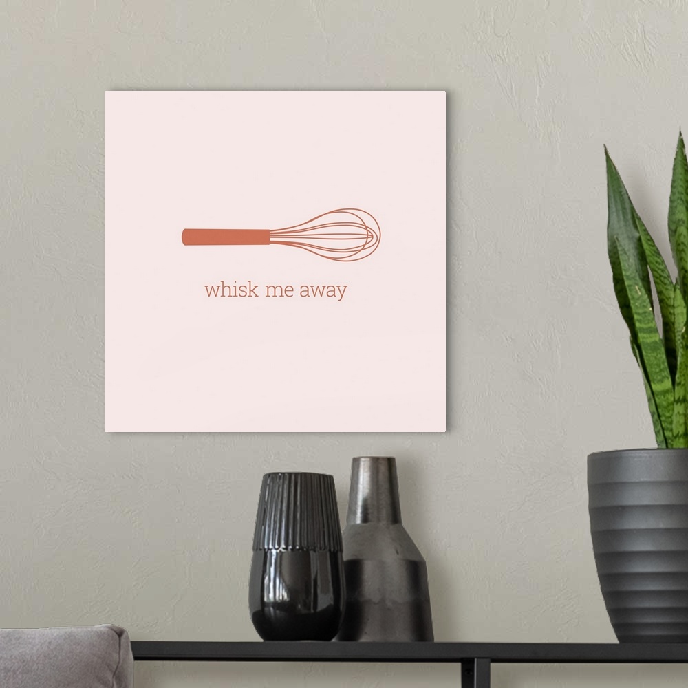 A modern room featuring Minimalist kitchen art with a retro vibe, combining everyday phrases with kitchen tools and food.