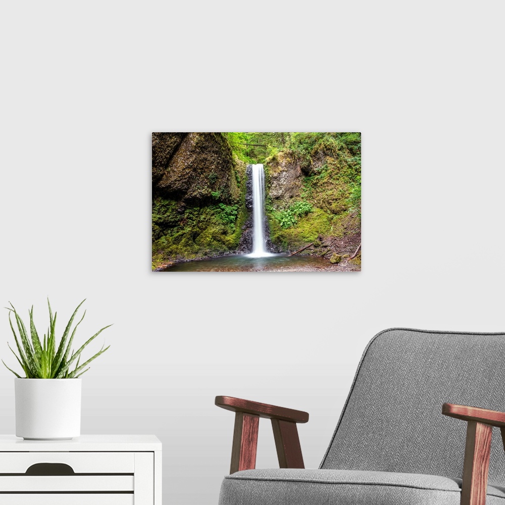 A modern room featuring View of Wiesendanger Falls in Portland, Oregon.