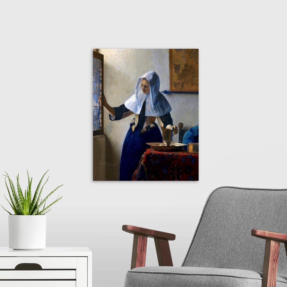 A modern room featuring The essential subject of this serene picture is an ideal woman in an ideal home. Her head and ele...