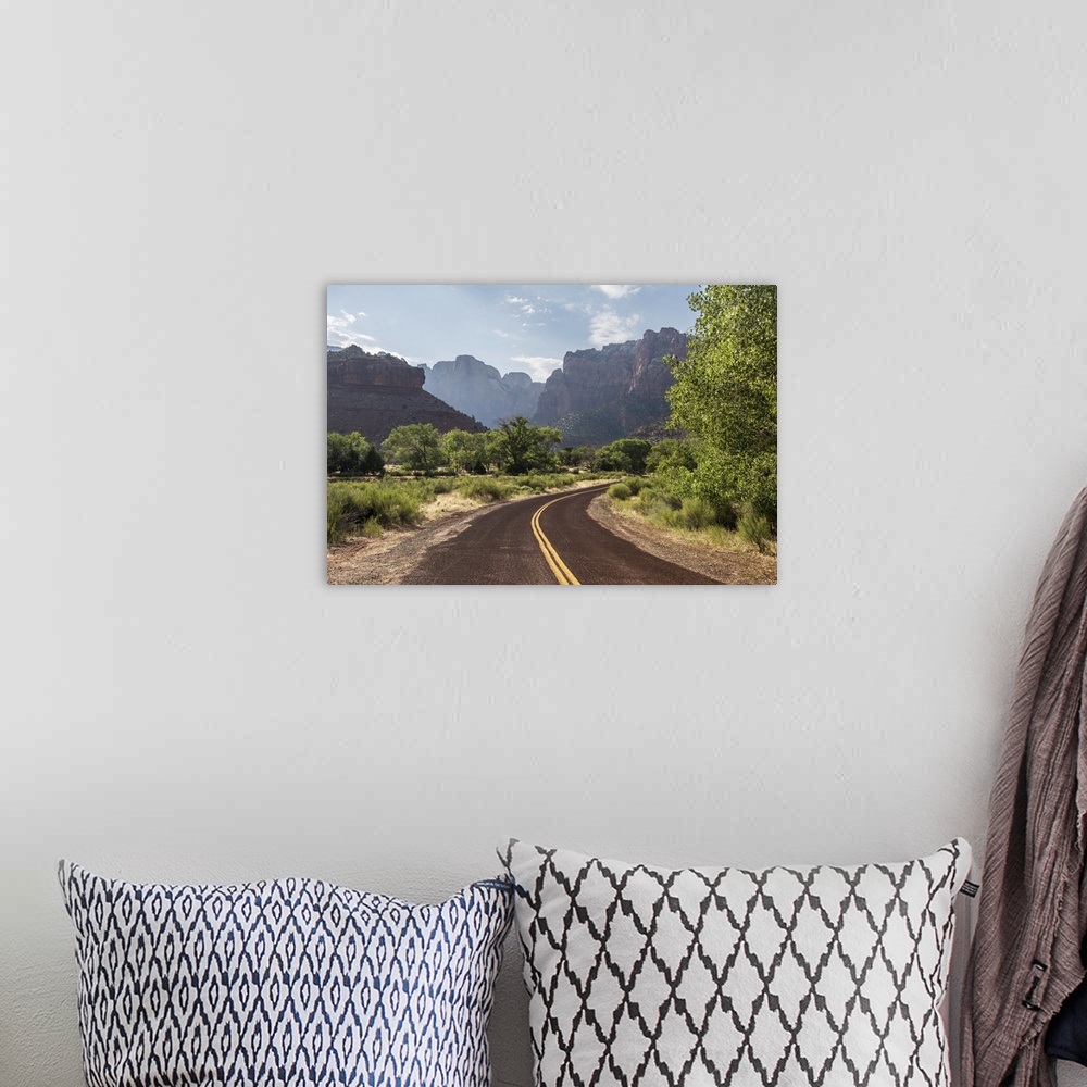 A bohemian room featuring View of Zion National Parks large red canyons from a winding road.