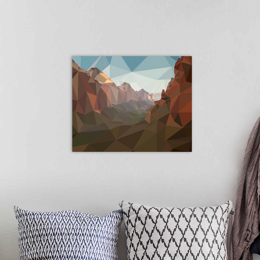 A bohemian room featuring Canyonlands in Zion National Park, Utah, rendered in a low-polygon style.