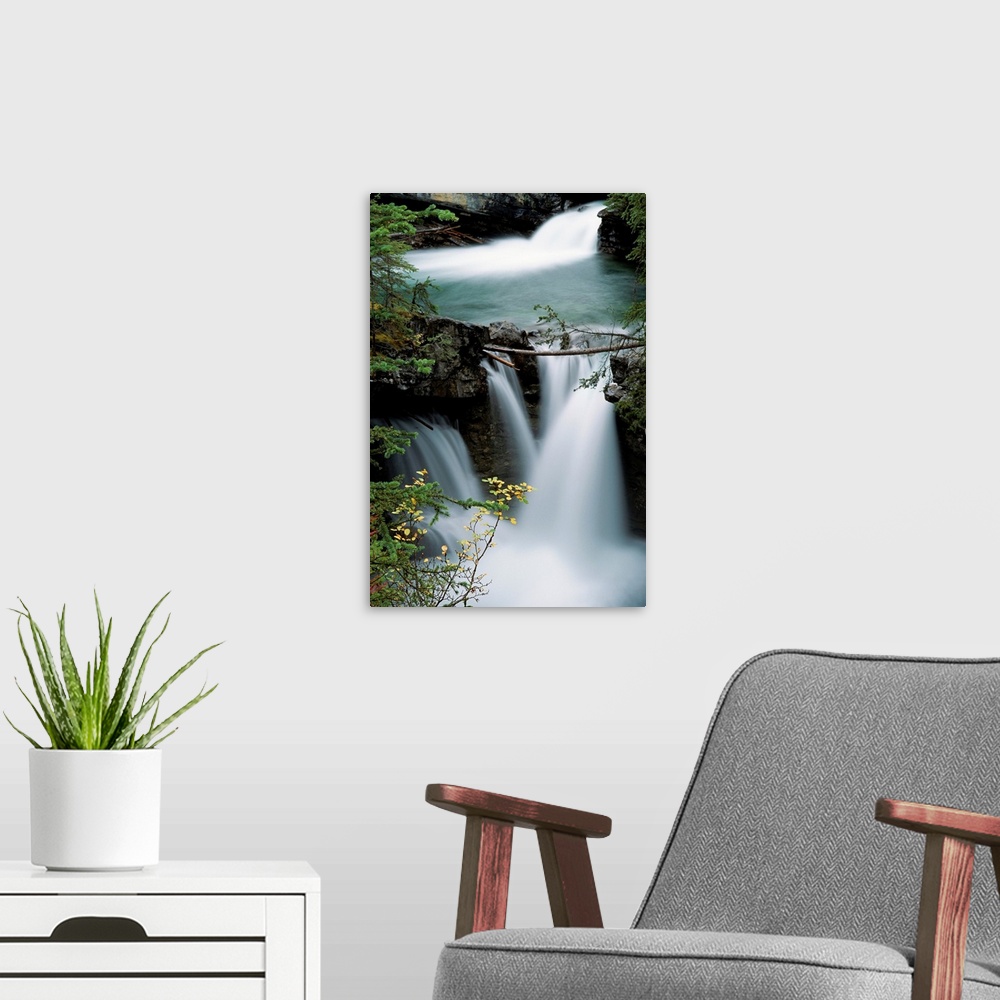 A modern room featuring Time exposure of Johnston Creek near the upper falls.