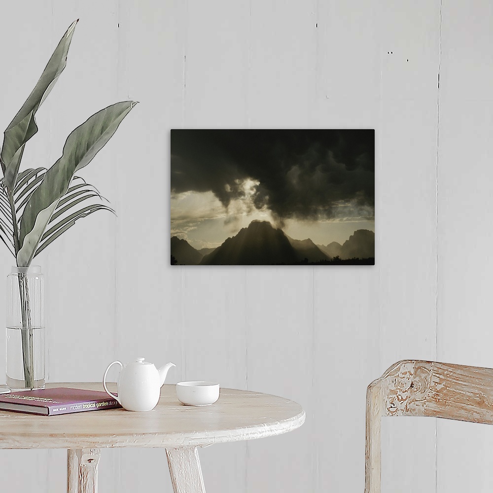 A farmhouse room featuring Storm clouds over Mt. Moran, Grand Teton National Park, Wyoming.