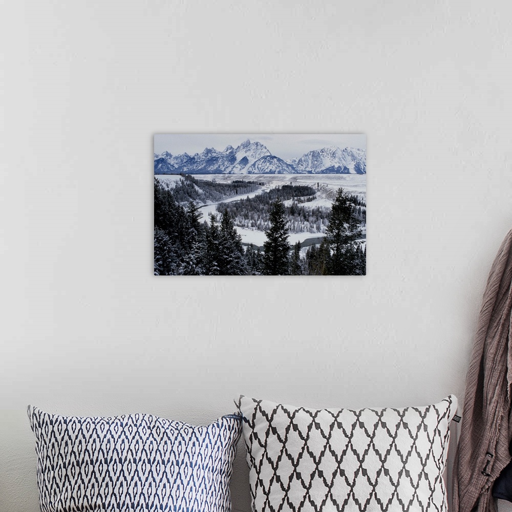 A bohemian room featuring Winter view of the Snake River, Grand Teton National Park.