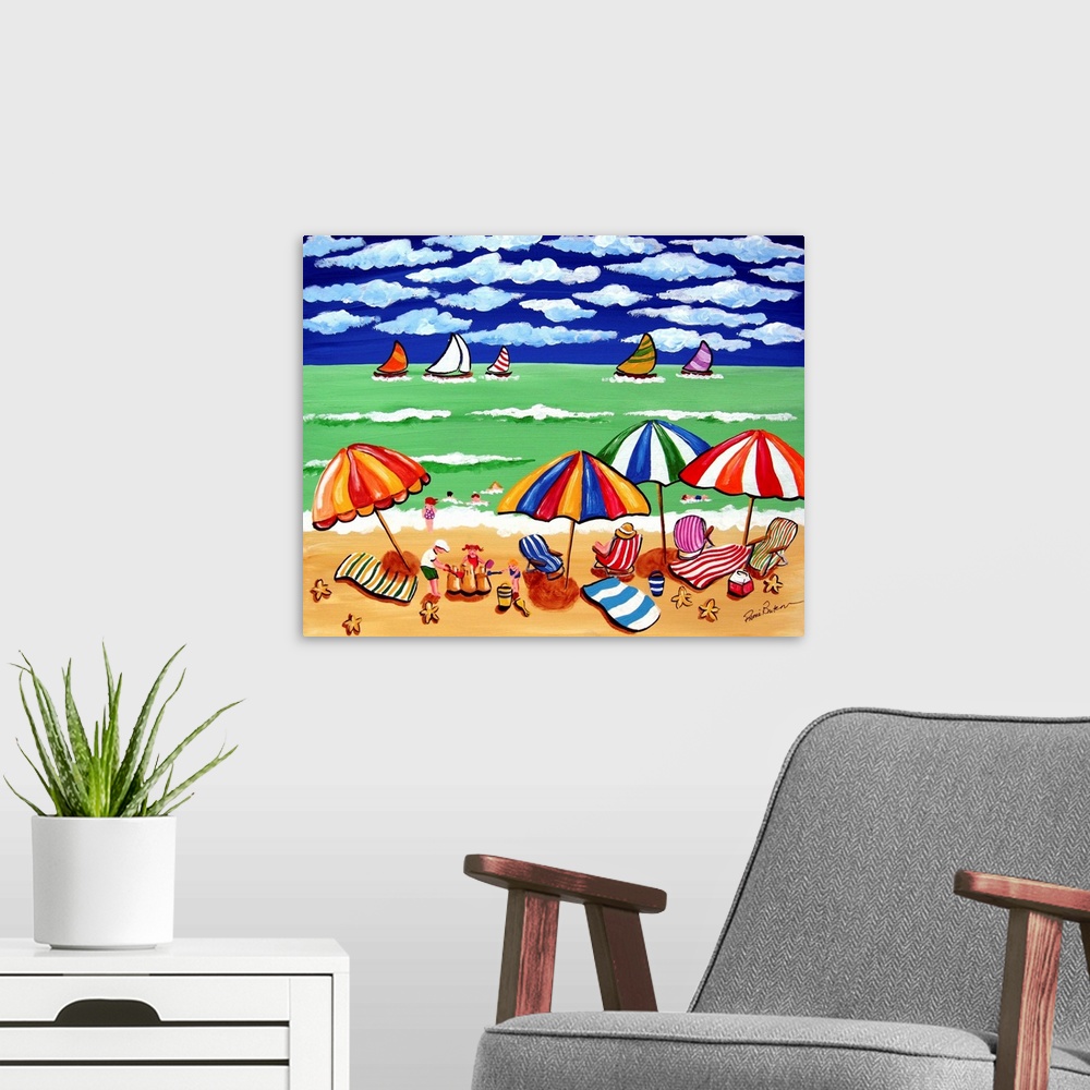 A modern room featuring Tons of fun at the beach amidst lots of color!